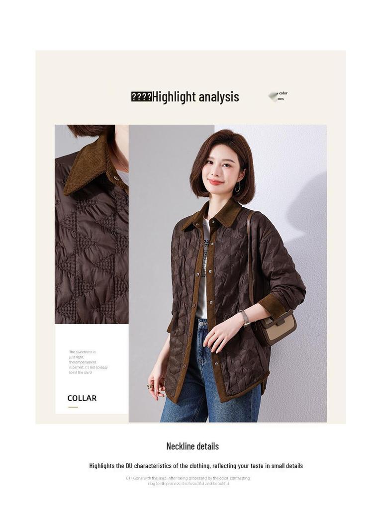 Lightweight Women's Mid-Length Cotton Jacket - 2024 Autumn/Winter Casual Fashion, Padded Patchwork, Loose Fit, Korean Style