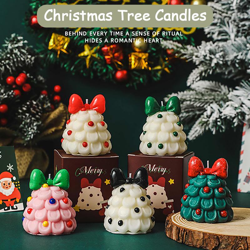 1PC Soy Wax Handmade Fragrance Gifts Bow Christmas Tree Xmas Candle Atmosphere Tree Shape Ornaments Multiple Options Available