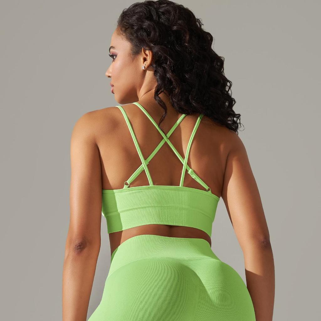 Seamless Knitted Breathable Yoga Clothing Cross Back Sports Bra Running Tight Fitness Clothing For Women