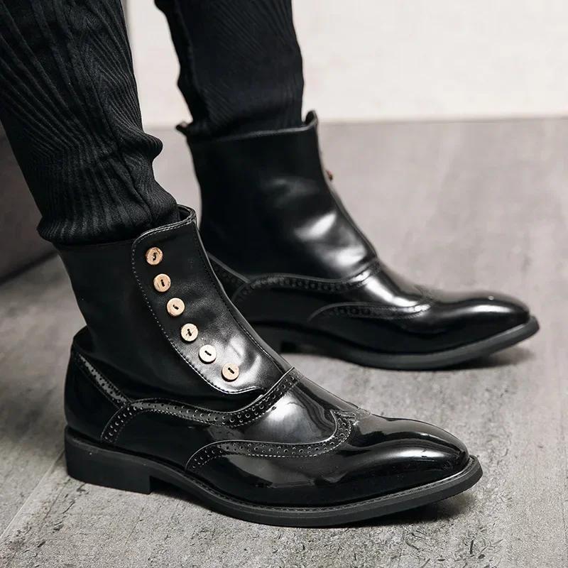New Men's Classic Retro Genuine Leather Chelsea Boots Men Fashion Ankle Boot Mens Casual British Style Short Boot High-Top Shoes