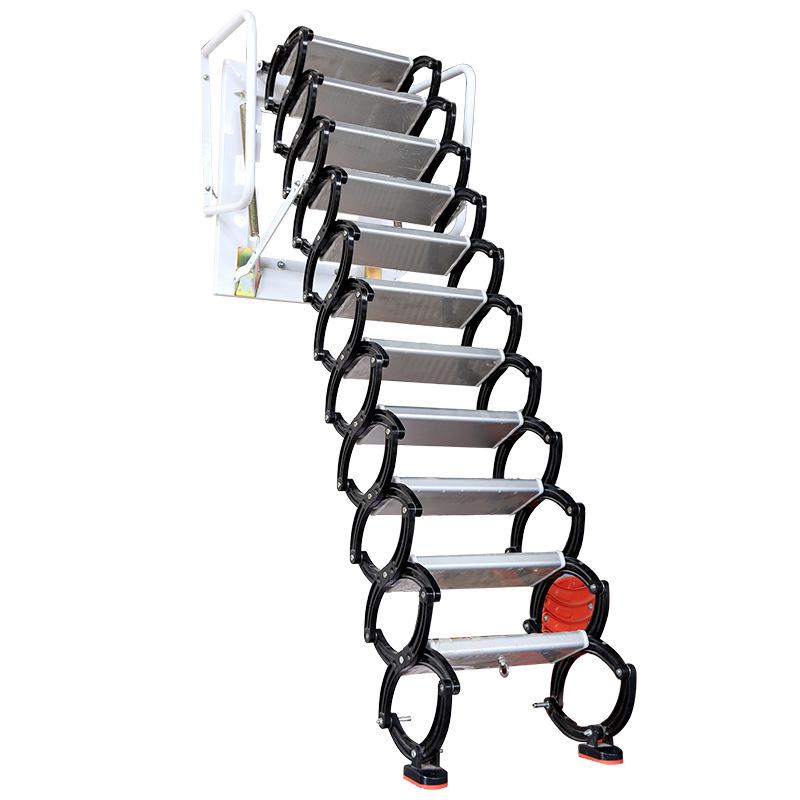 Guan Gu Wall-Mounted Attic Telescopic Ladder: Titanium-Magnesium Aluminum Alloy, Indoor/Outdoor Folding Lifting Ladder.