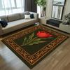 Tulip Flower Pattern Carpet Mat Rug Home Decoration Red Tulip Green Leaf Dark Green Background Floor Decor Living Room