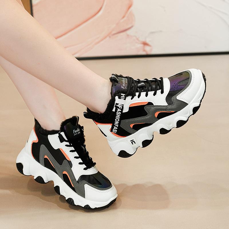 Winter new velvet dad shoes ins warm high-top sports shoes student cotton shoes