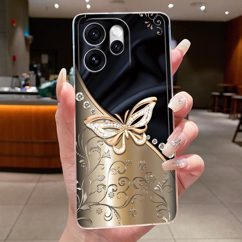 For OPPO Reno 15F 5G Case CPH2801 Clear Fashion Butterfly Flower Soft TPU Silicone Cover For OPPO Reno15 F Reno 15 FS Phone Case