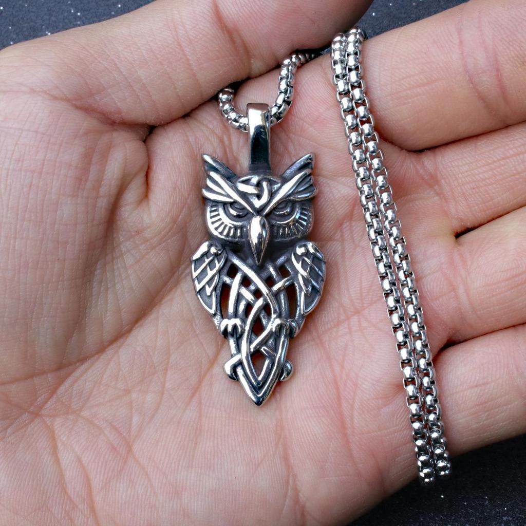 Iron Man Retro Viking Owl Stainless Steel Necklace Pendant for Men and Women