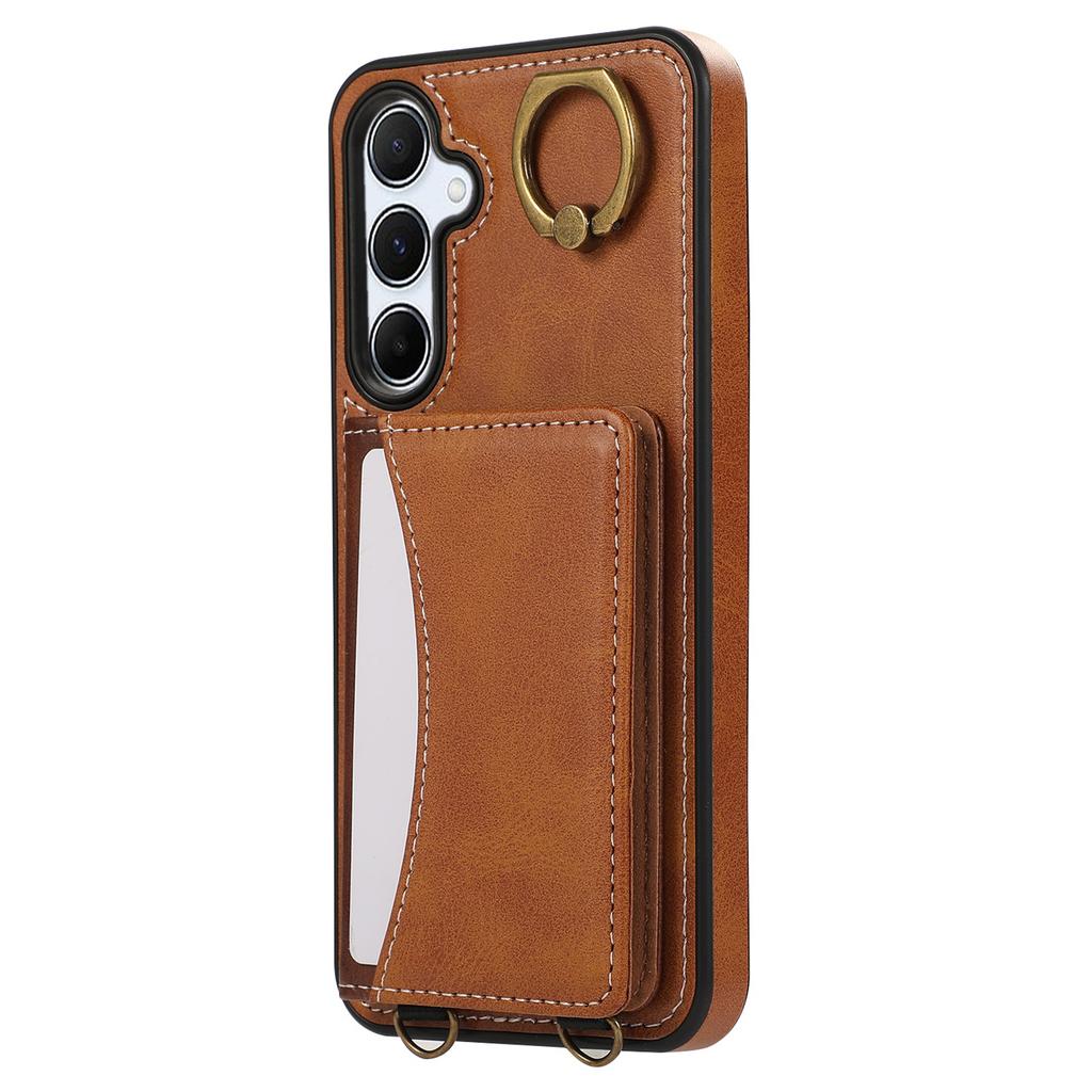For Samsung Galaxy A54 5G PU Leather Back Case Card Holder Kickstand Phone Cover with Wrist Strap