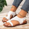 Fashion Big Size 43 Hook & Loop Flat Beach Shoes Comfortable Soft Leather Hollow Out Peep Toe Low Heel Sandals for Womens Casual