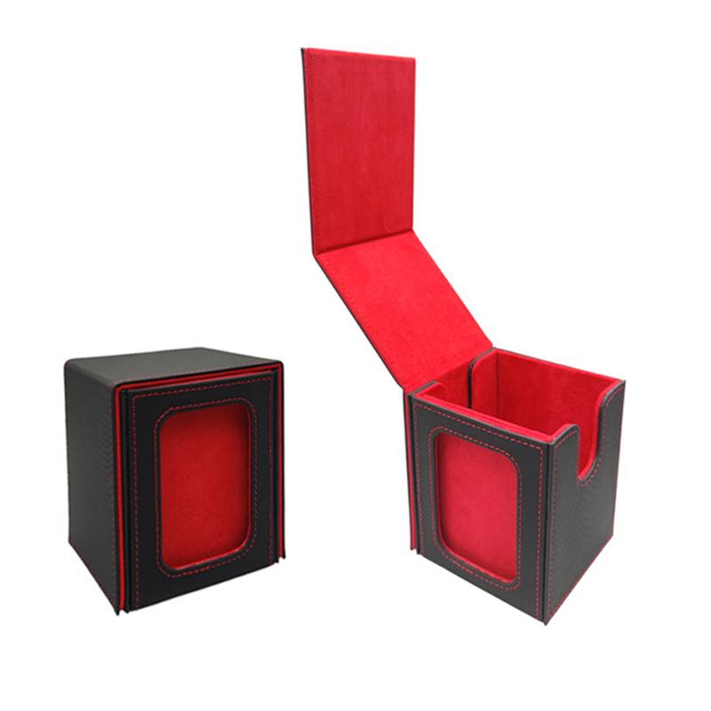 Non-Toxic Card Deck Box With Display Window Trading Card Storage Box Can Hold 120 + Single Sleeved Cards Magnetic Pu Leather Box