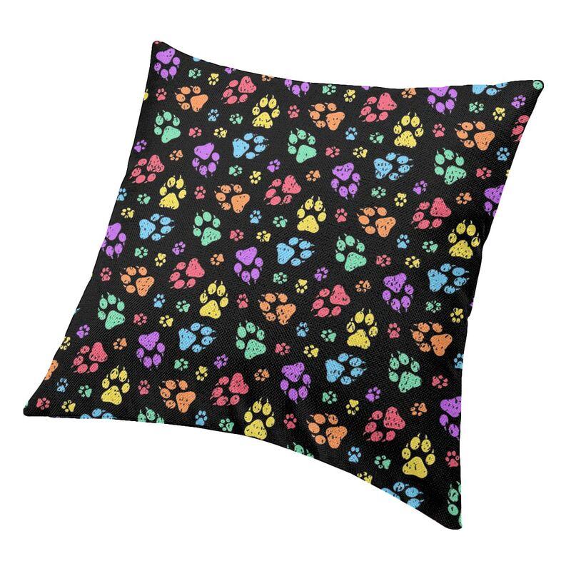 Fashion Vintage Dog Paw Rainbow Pattern Throw Pillow Case Home Decorative Square Puppy Cushion Cover 45X45 Pillowcover For Sofa