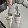 Mode 2025 Herbst Neu Leder Plissiert Kleine Spitze Hohe Absätze Mit Seide Zehen Sandalen Damen Silber Dinner Schuhe