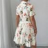 Women Floral Blazer Outfit Short Sleeve Lapel Pleated Mini Skirt Set Elegant Vintage Rose Print Party Ensemble Dating & Evening