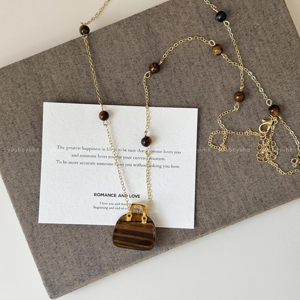 Korean-Style Tiger Eye Stone Layered Necklace: Women's Luxury Sweater Chain, Niche Exquisite Accessory