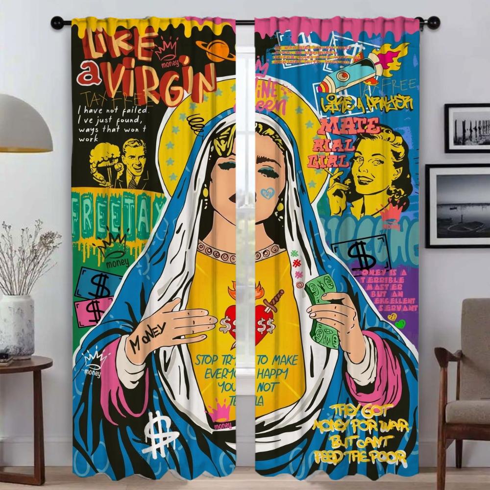 Anti-mosquito Curtains for Living Room Curtain Hip Hop Personality Kitchen Curtains 2 Pieces Tulle for Bedroom Shades Partition