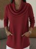 2025 Herbst/Winter Damen Hochhals Langarm Einfarbig Lässiger Pullover mit Taschen