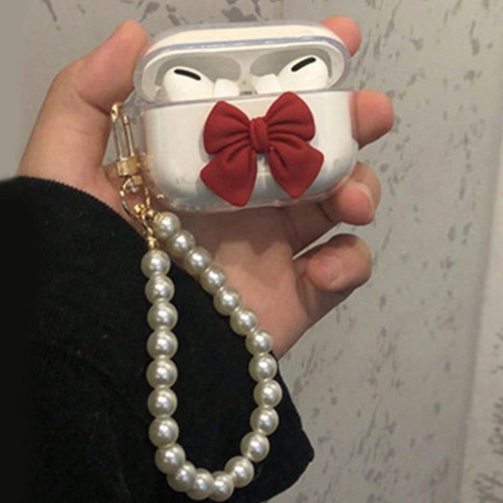 Applicable Apple AirPods/1/1/1 Generation Earphone Case Bow Case, Pearl Chain