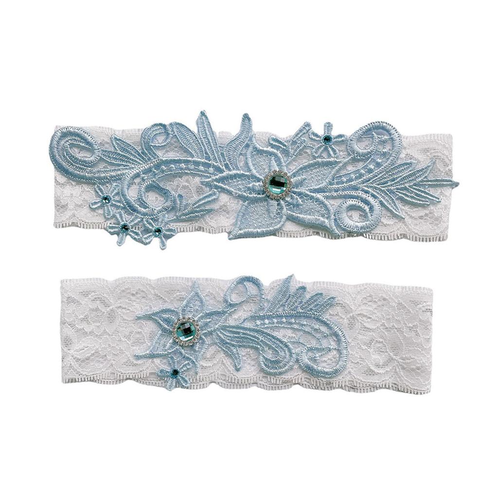 1 Pair Lace Garter Belt Sky Blue Elastic Romantic Skin Friendly Bridal Wedding Garter for Women Girls Party Sky