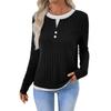 Womens Fake Two-Piece Round Neck Button Pullover Long Sleeve T-Shirt Fall 2025