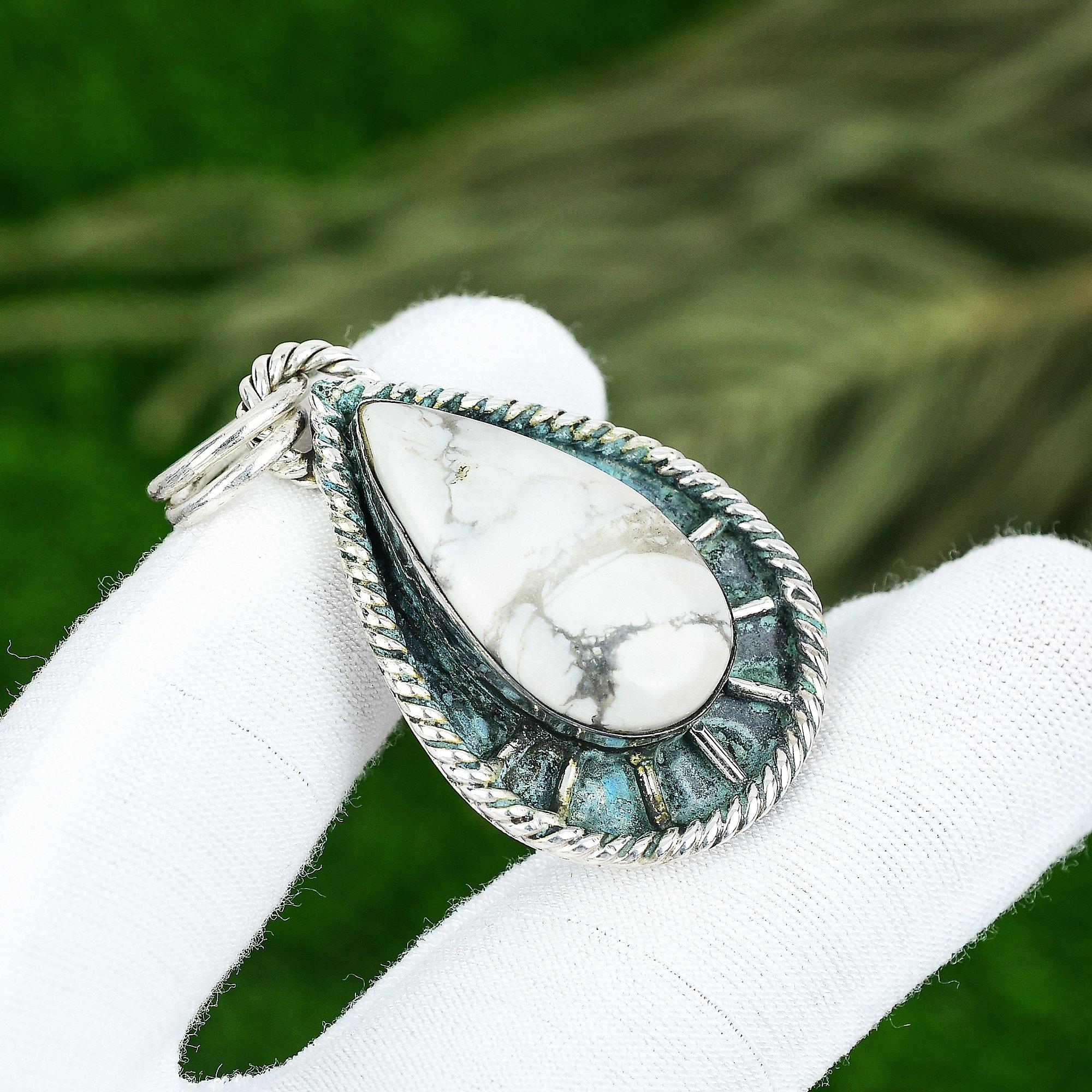 

Подвеска из натурального камня гаулита, серебро 925 пробы, индийские украшения для девочек