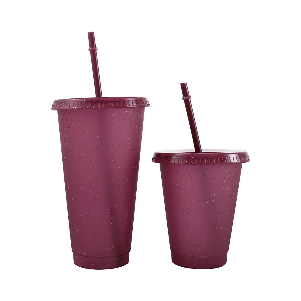 480/700ML Flash Water Bottle For Coffee Juice Milk Tea Kawaii Plastic Cold Cups With Lid Straw Portable Reusable Drinking Bottle