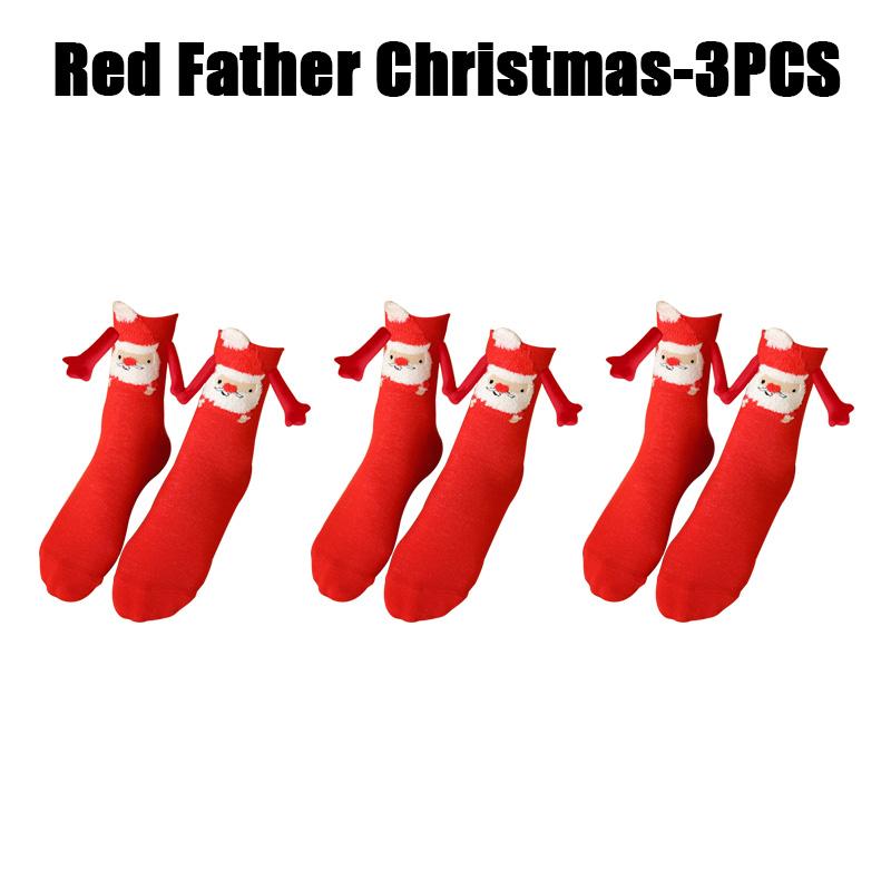 12PCS Christmas Socks Fall and Winter Cotton Magnet Hand-holding Socks Mid-calf Socks Cute Couple Socks Cartoon Christmas Socks