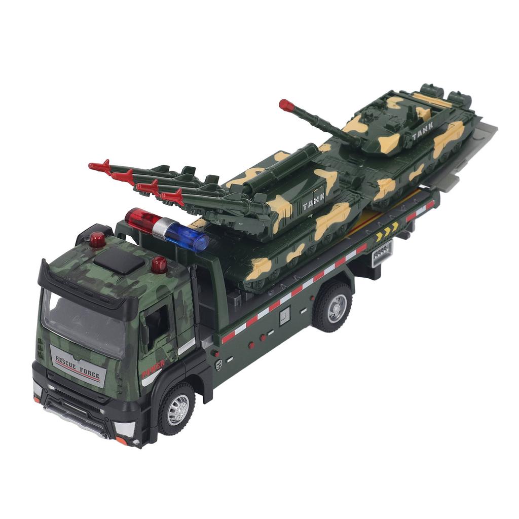Flatbed Truck Toy with 2pcs Tank Simulation Alloy Military Truck Model Diecast Military Transporter