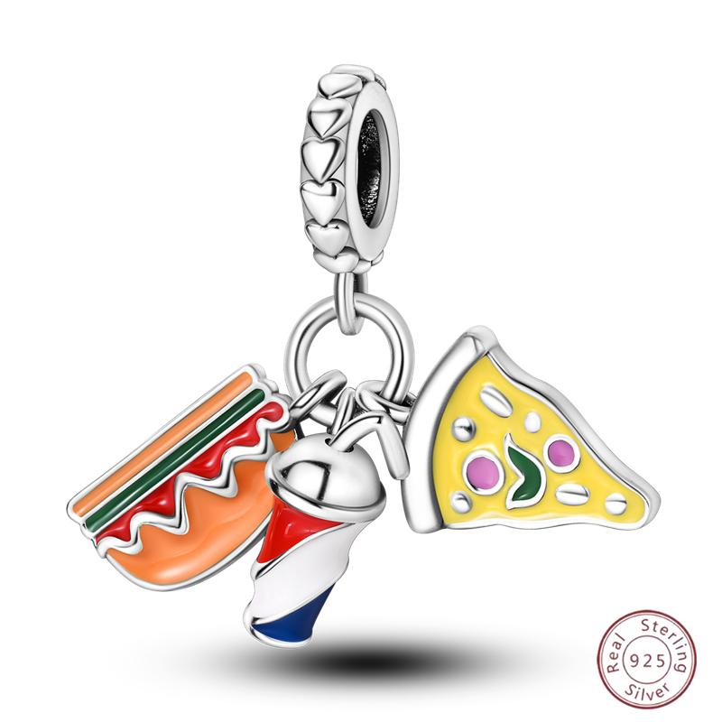 Copper Beaded Pendant Shiny Zircon Dessert Donut For Original 3Mm Bracelet Ladies Fine Jewelry