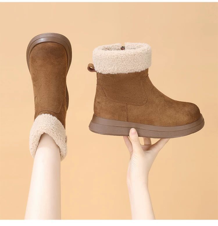 

Fleece thickened snow boots women s 2025 new winter warm fluffy cotton shoes thick-soled cold-proof short boots non-slip 40 коричневий