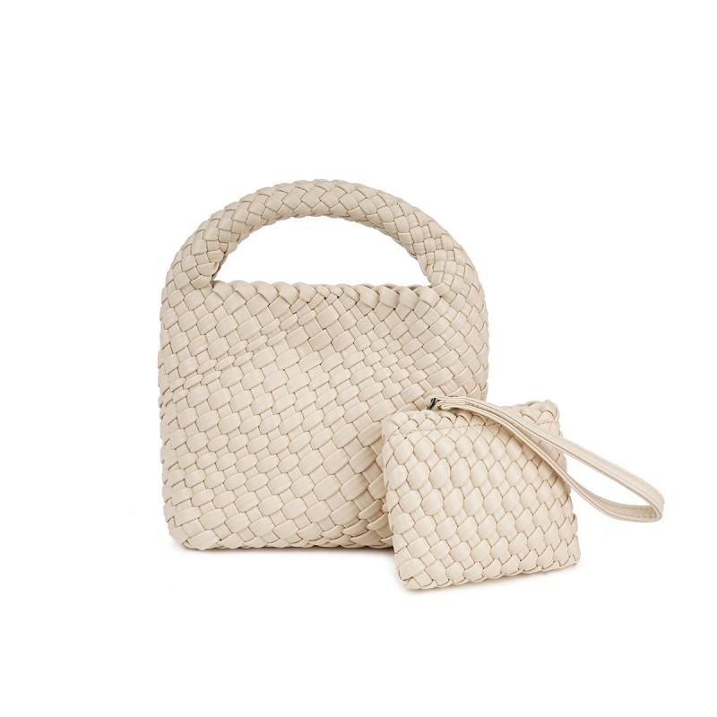 Handwoven Bucket Bag Women Small Tote Shoulder Crossbody Soft PU Leather Daily Use