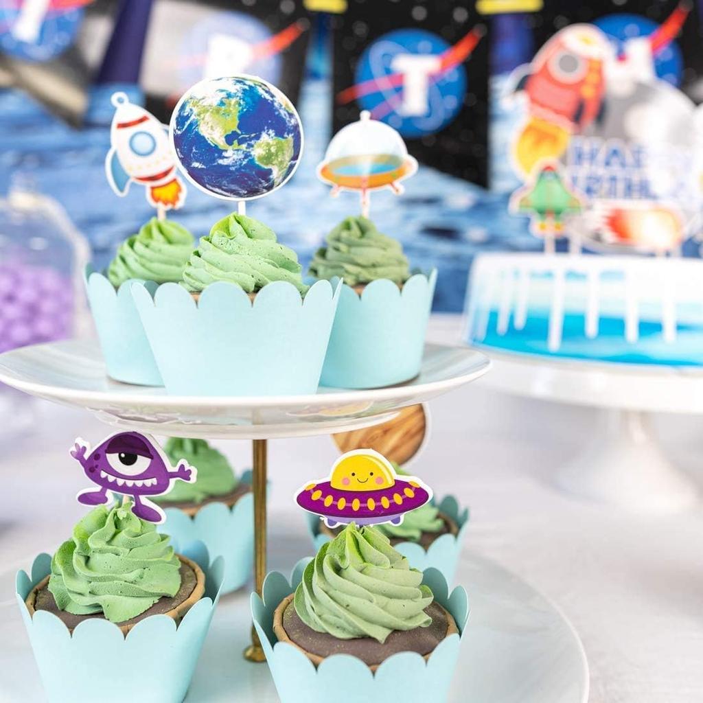 Outer Space Party Supplies, 87Pcs Party Decorations - Rocket Balloons, Solar System Swirl Decorations, Cupcake Toppers, Astronaut Birthday Banner,