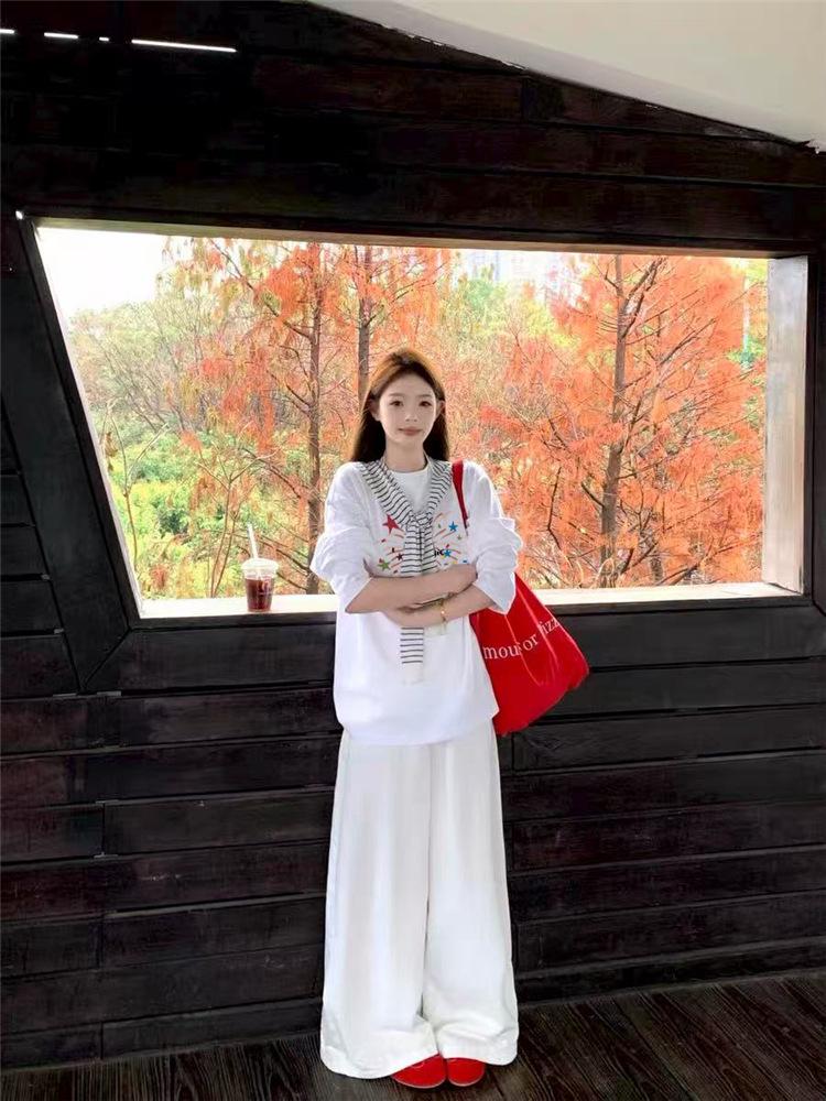 Women's Plus-Size Pure Cotton Long-Sleeve White T-Shirt - Trendy American Brand, High-Quality, Loose Fit, 2025 Autumn Collection
