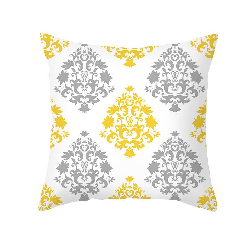 Nordic Simple Peach Leather Velvet Pillowcase Yellow and Gray Geometric Pattern Office Sofa Pillowcase