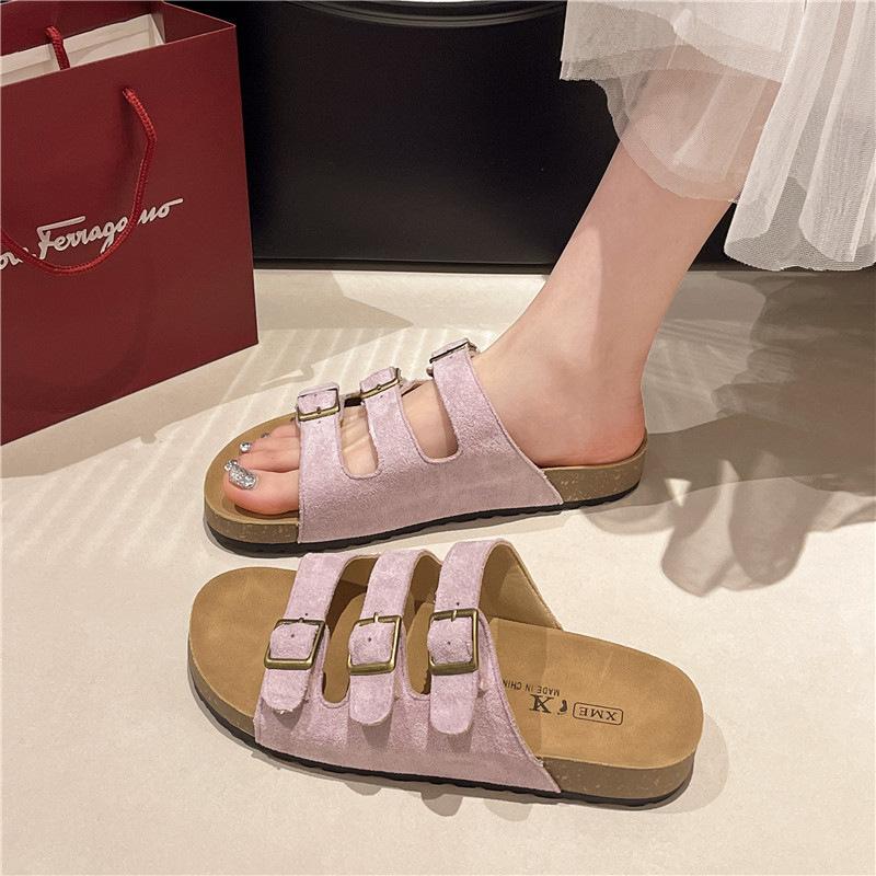 New Flat-bottomed Roman Style Slippers Women's Belt Buckle One Pedal Thick-soled Comfortable Outer Wear Home Cool Slippers Women