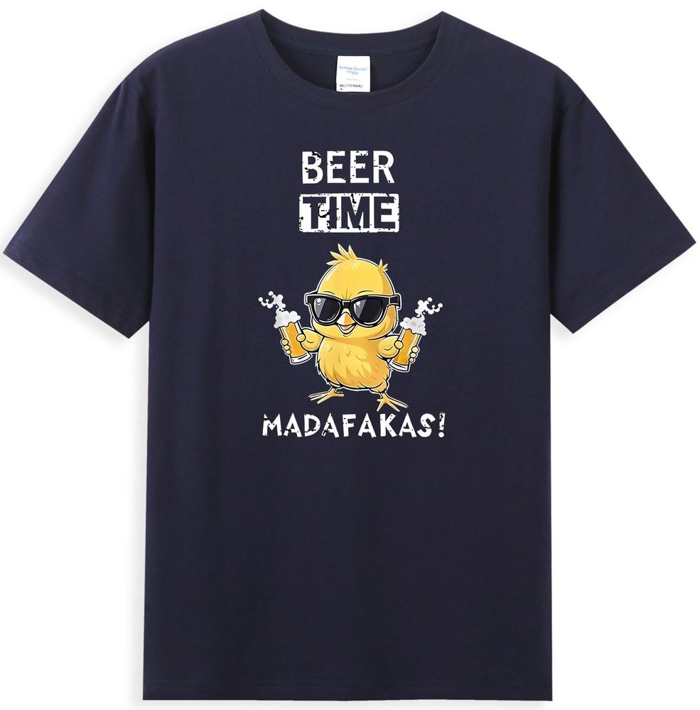Beer Time Madafakas Funny Glasses Chicken Hold Beer Graphic Unisexs TShirt S