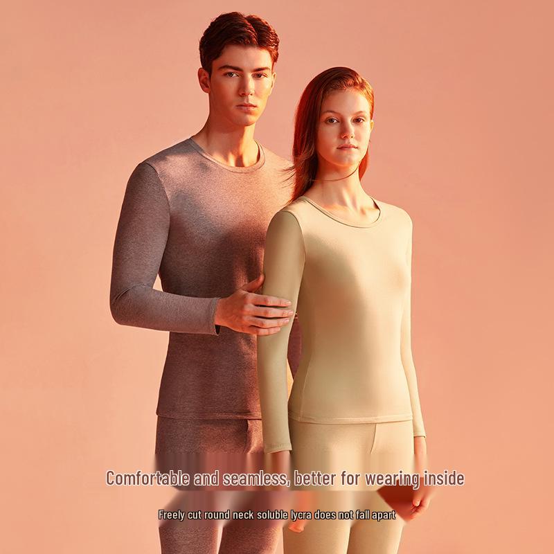 Leica Pure Cotton Antibacterial Thermal Underwear Set: Women's Round Neck, Thin Warm Autumn Top & Bottoms