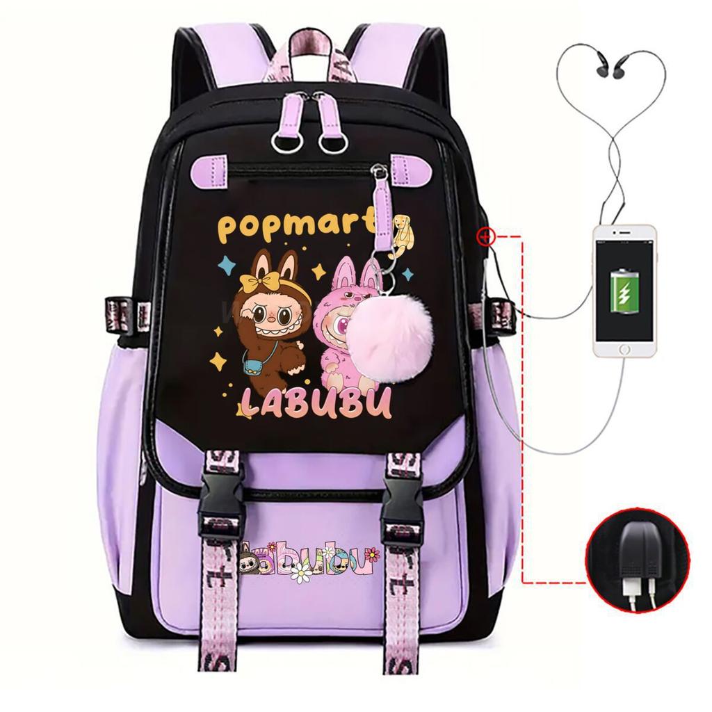 Cute LABUBU cartoon printed backpack for junior high school students with large capacity ins wind school bag