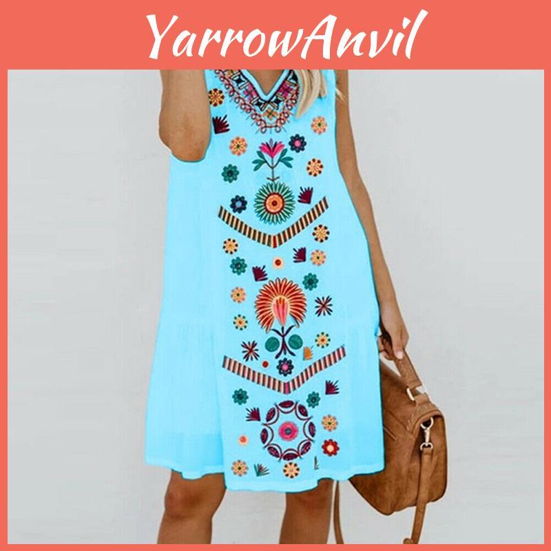Damen Midikleid Ärmellos Boho Strand Lässig Geblümt Sommerkleid Perfekt Für Den Sommer