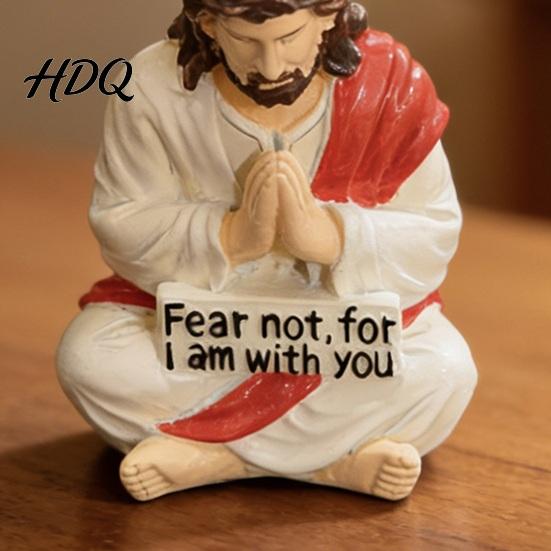 Christian Desktop Decoration Resin Jesus Figurine Sitting Christ Statue Handmade Religious Spiritual Companion Desk Ornament for Home Office