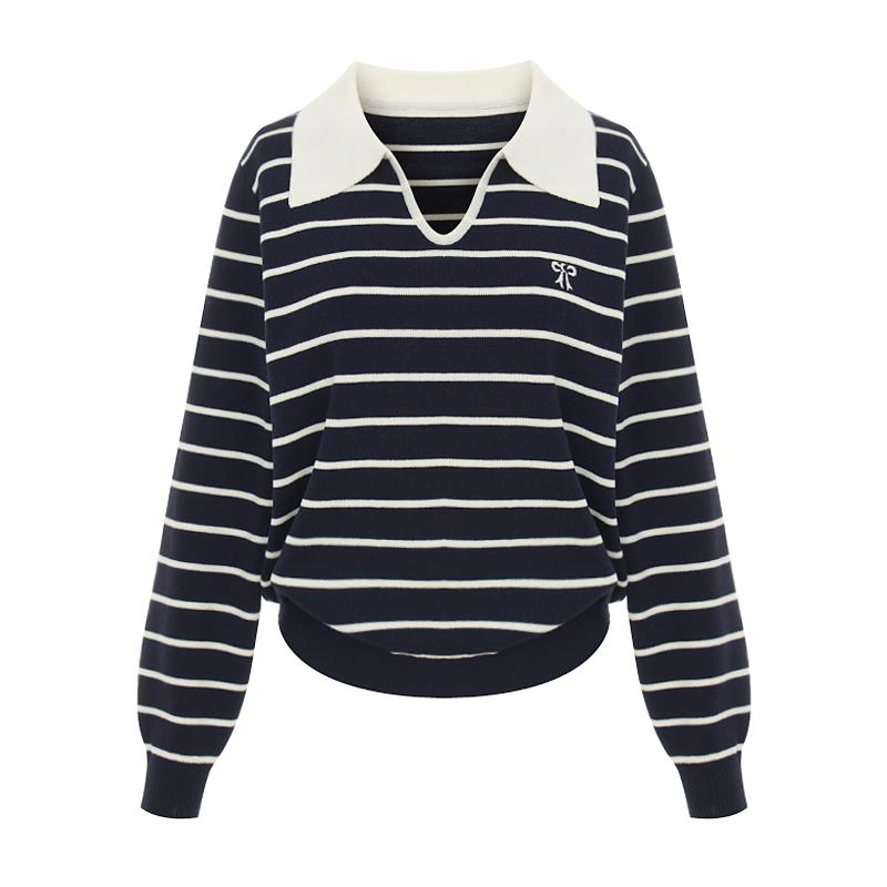 SELLY'S Ribbon Embroidery St Shirt Collar Knit_I6A-Ckn008