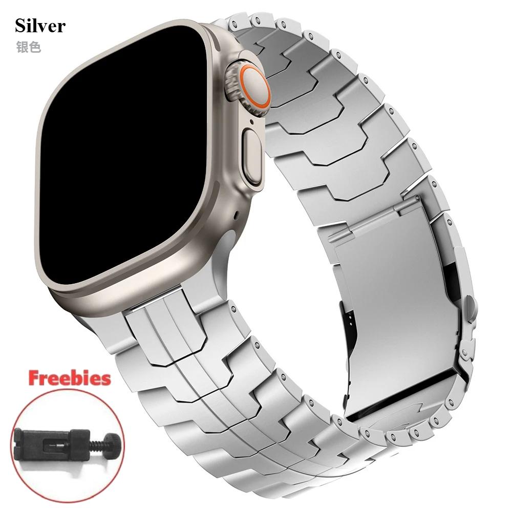 

МУЖСКОЙ Титановый ремешок для Apple Watch Series 10 46 мм Ultra 49 мм Титановый Оранжевый ремешок для IWatch 9 8 7 6 5 4 45 мм 44 мм 42 мм 41 мм 40 мм 38 мм Браслет-звенья Series10 46mm серебряный