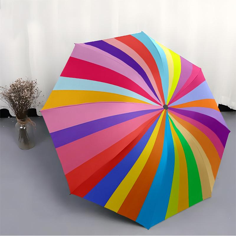 1pc Color Wheel Rainbow Colors Automatic Folding Umbrella - Design, Durable Iron Frame for Travel, Outdoor, Beach Fashion Accessory A0920003