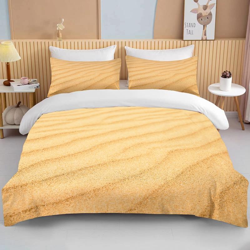Natur Sand 3D-effekt Sängkläder Set King Size Dubbelsäng Mikrofiber Eller Polyester Påslakan Set Täcke Sängkläder Set