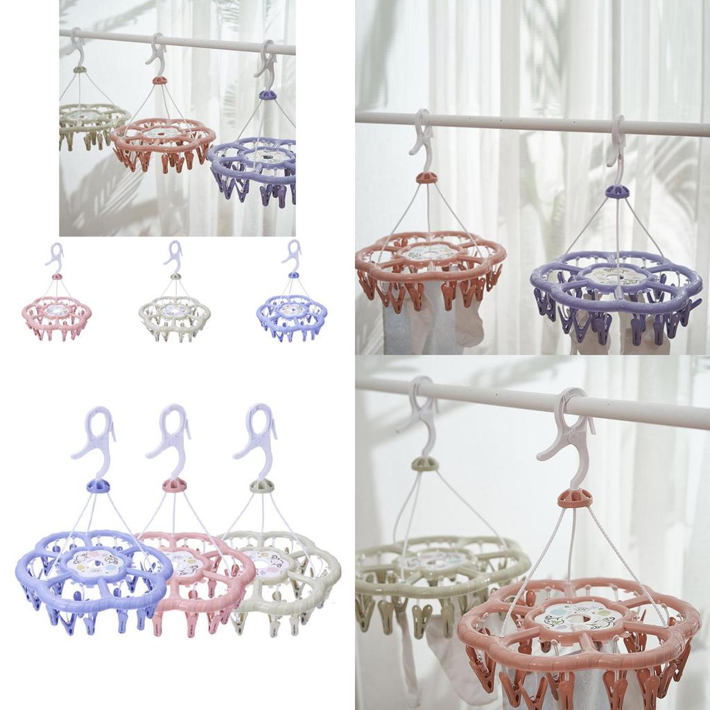 Durable Plastic Circular Clothes Drying Rack With 24 Clips For Socks And Underwear