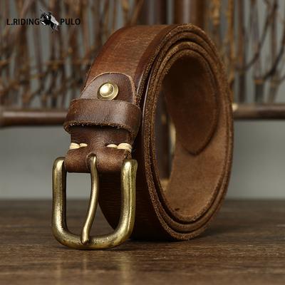 Ceinture en Cuir Fait Main Cuir Véritable Boucle à Ardillon Couche Supérieure Pur Cuir de Vache Ceinture Décontractée Rétro
