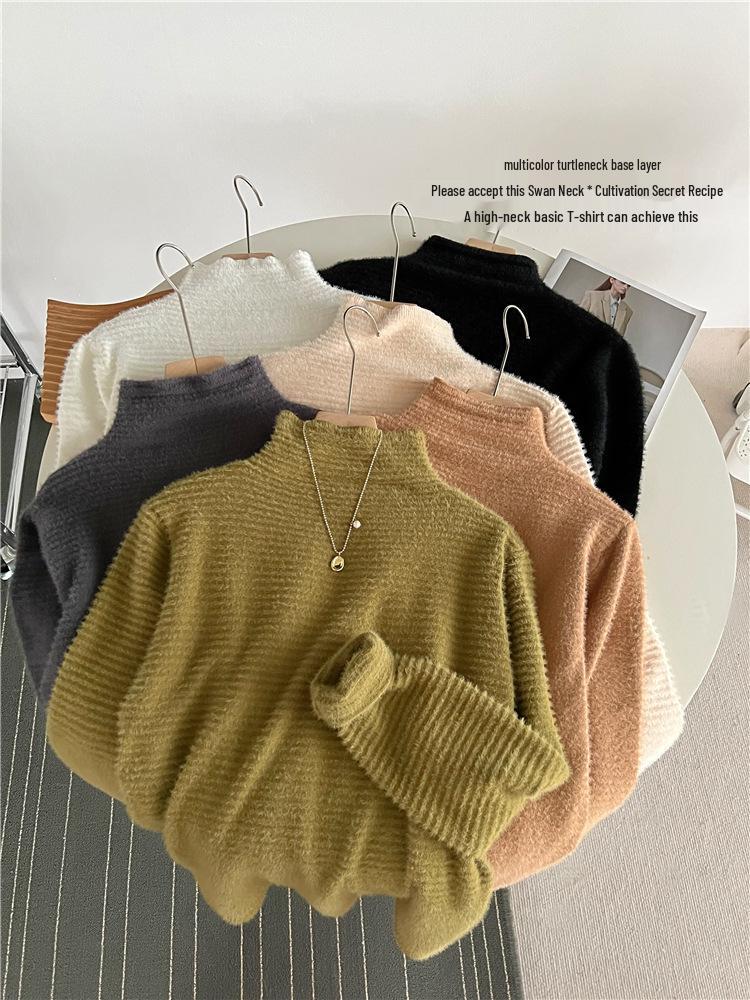 Mink Velvet Lace Flocked Slim Fit High Collar Women's Top - 2022 Winter Style