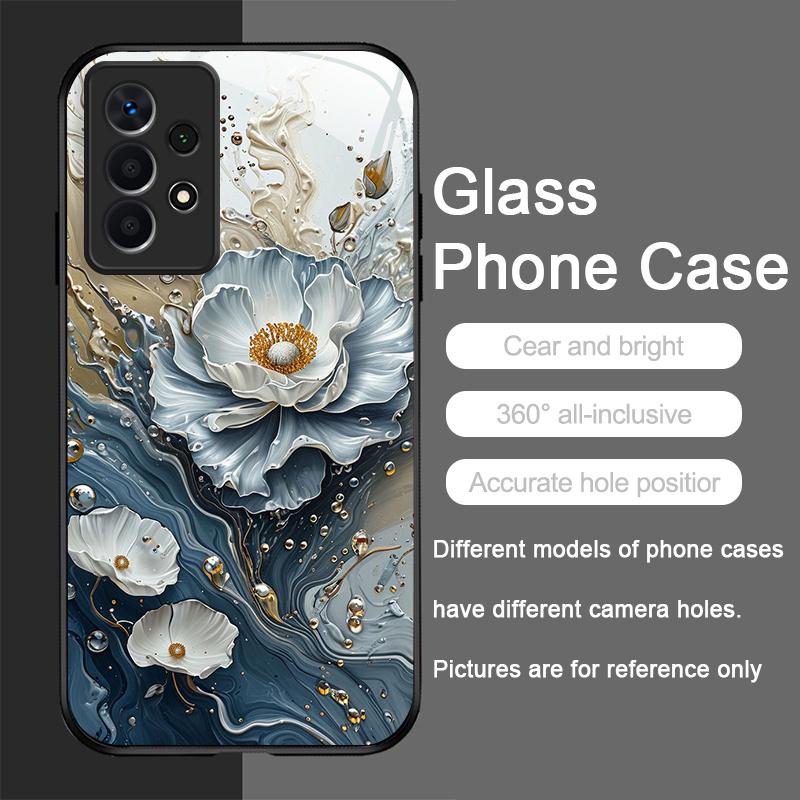 Elegante Lotus-Blumenmuster-Handyhülle aus gehärtetem Glas für Samsung Galaxy S25 Ultra S24 S23 Plus S22+ S21 S20 FE Hülle