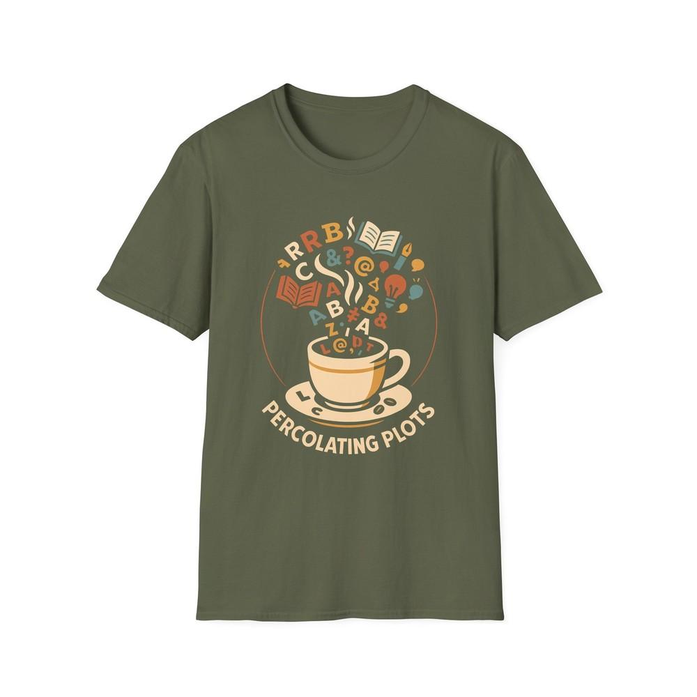 

Unisex Softstyle T-Shirt Coffee Cup Typography Retro Book Lover Design M
