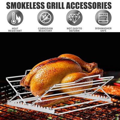 1/2Pcs Adjustable V-Shaped Chicken Roasting Rack Non-Stick Stainless Steel Foldable Roasting Stand Travel Grill Accessories
