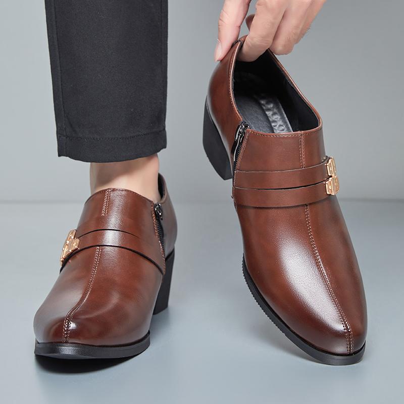 High End Brand Men's Business Dress Shoes Leather Increased Height British Shoes Casual Men Pointed Toe Shoes Wedding Shoes
