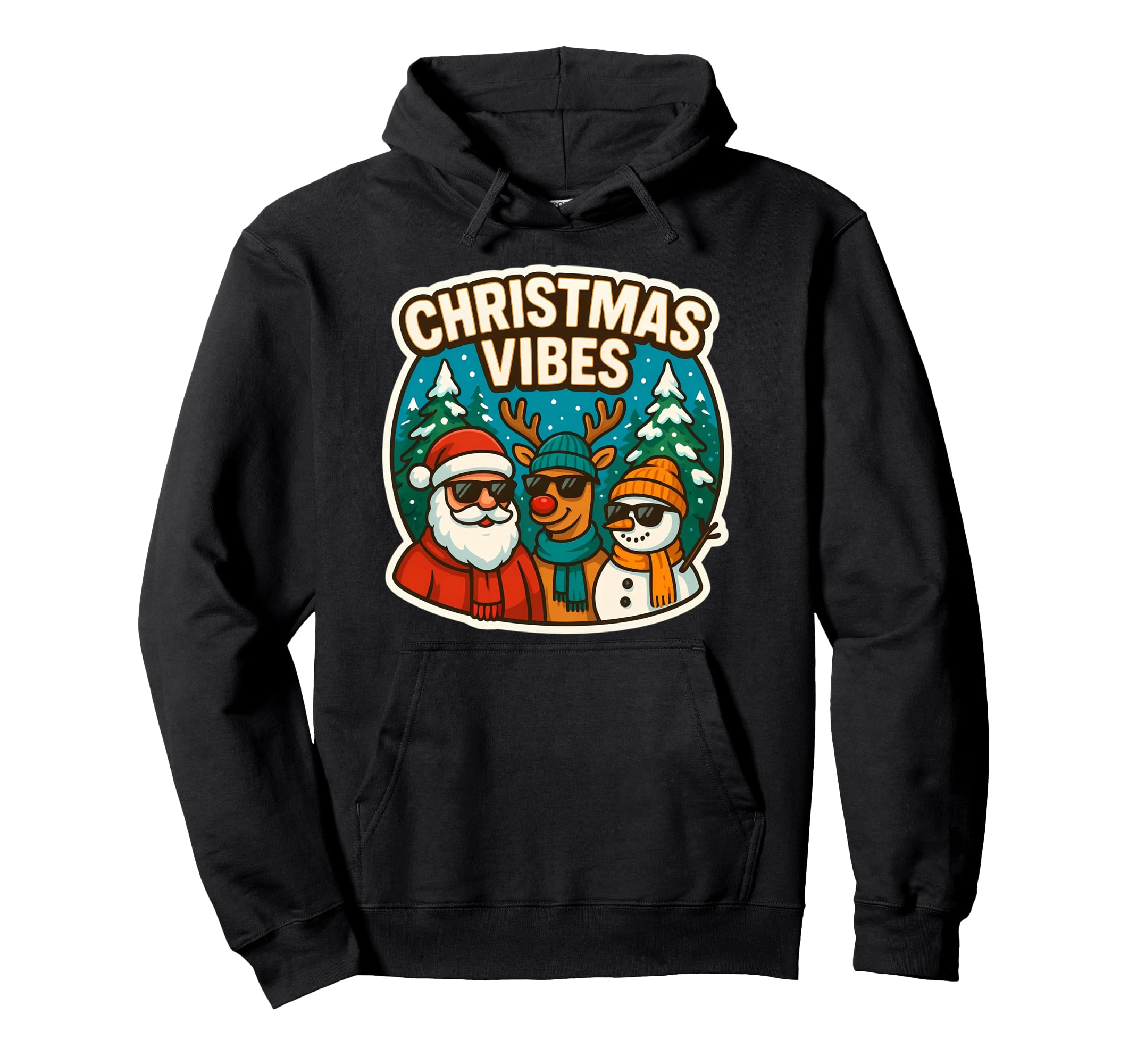 

Christmas Vibes Funny Party Gathering Santa Reindeer Snowman Hoodie чёрный