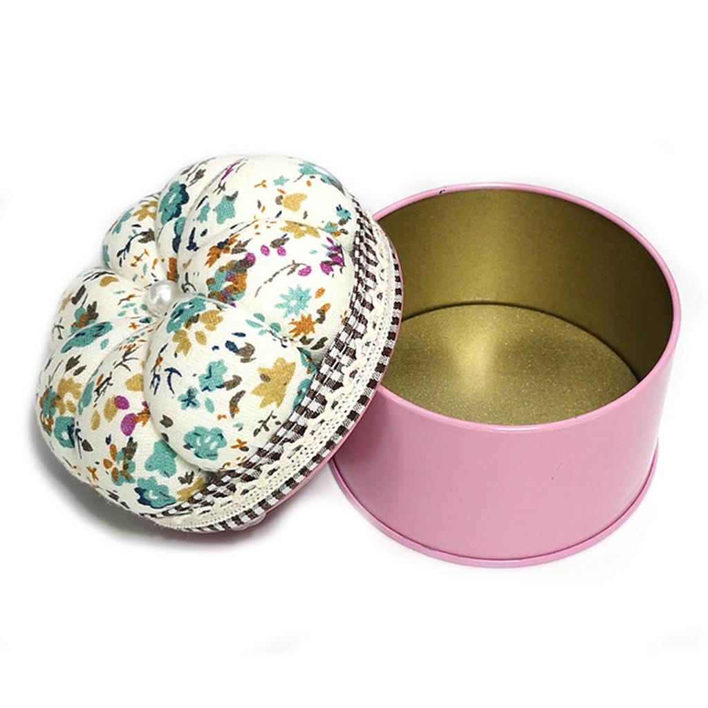 Blumen-Nadelkissen mit Metall-Aufbewahrungsbox Nadelhalter für Nähgarn Quiltnadeln und Bastelzubehör